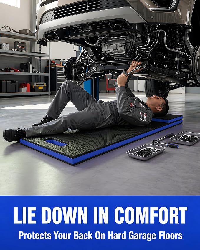 Foldable EVA Utility Mat with Handle, Heavy Duty Mechanic Mat for Kneeling, Workouts, Garages, Gardening, Camping, Picnics, Outdoor Adventures and Home Gyms, Blue