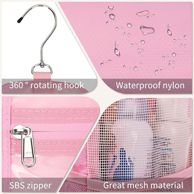 Ethereal Pink Hanging Mesh Shower Caddy Portable for College Dorm Room Essentials, Large Capacity Shower Bag for Guys/Girls, for Beach, Swimming, Gym