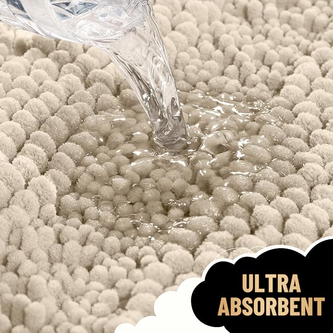 OLANLY Thick Small Bathroom Rugs 24x16, Extra Soft Absorbent Chenille Striped Bath Rugs, Rubber Backing, Machine Wash, Bath Mats for Bathroom Floor, Tub and Shower, Home Decor Accessories, Sand