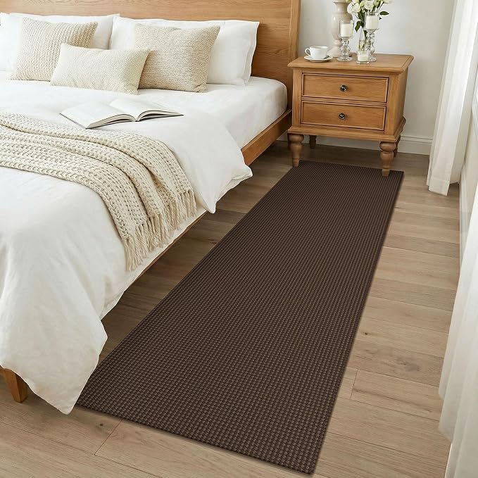 KOZYFLY Woven 2x7 Washable Kitchen Runner Rug, Non Slip Runners for Hallway, Cotton Entryway Runner, Braided Floor Carpet for Entry, Kitchen, Bedside, Hall, Brown/Dark Brown