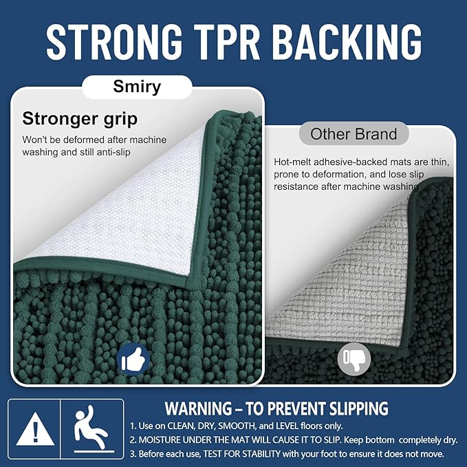 Smiry Bathroom Rugs Mat 40x32, Extra Soft Absorbent Chenille Bath Rugs, Non Slip Rubber Backing Machine Washable Quick Dry Bath Mats for Bathroom Floor, Tub, Shower, Home Decor Accessories, Green