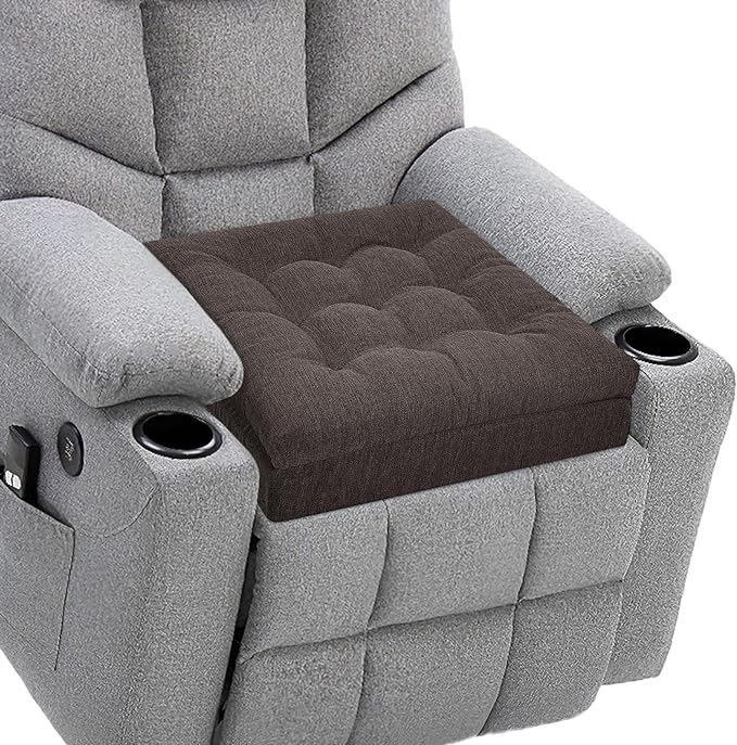 Recliner Cushions for Elderly, 20x20x4 Inch Thick Chair Cushion for Shorter Users Patent Design Soft Tufted Dual Layer Booster Seat Cushions for Seniors Recliner Risers Taupe 1P