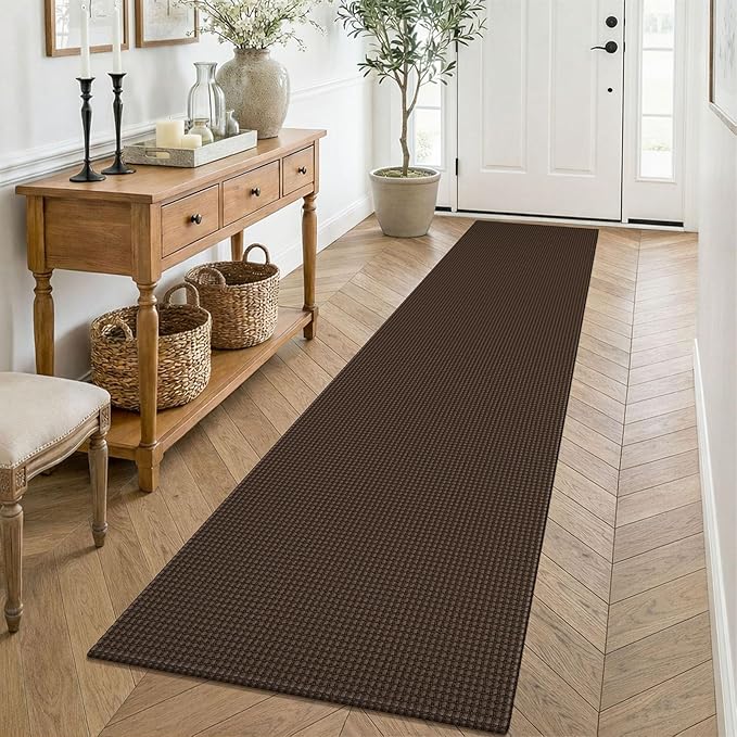 KOZYFLY Cotton Runners for Hallway 2x8, Washable Runner Rug, Woven Non Slip Kitchen Runner, Braided Entryway Rug, Floor Carpet for Foyer, Bedroom, Hall, Brown/Dark Brown
