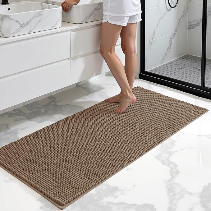 SUBRTEX Bathroom Rugs, 24" x 55" Chenille Bath Rug Soft Short Plush Bath Mat Soft Shower Mat Water Absorbent Shower Mat Quick Dry Machine Washable, Taupe Brown