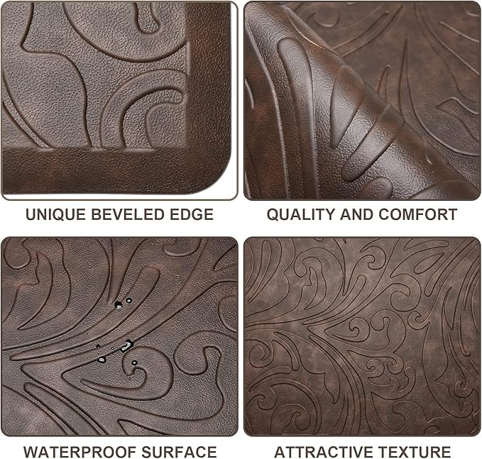 KMAT 2PCS Kitchen Mat Cushioned Anti-Fatigue Floor Mat,Waterproof Non-Slip Standing Mat,Ergonomic Comfort Floor Mat Rug for Home,Office,Sink,Laundry,Desk(17.3"x28"+17.3"x60",Brown)