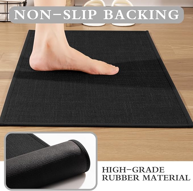YIHOUSE Black Bathroom Rug Sets 5 Piece, Absorbent Bath Mat for Bathroom Non Slip Washable, Bathroom Mat Quick Dry, Thin Bath Rug Set for Toilet and Floor