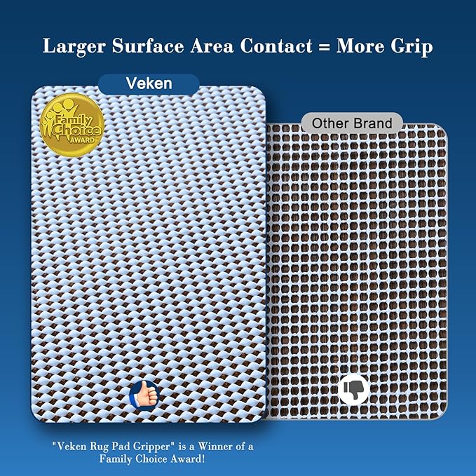 Veken 6x9 Ft Rug Pad Gripper for Hardwood Floors, Non Slip Grey Blue Rug Pads for Area Rugs, Thick Rug Grippers for Tile Floors, Under Carpet Anti Skid Mat, Keep Your Rugs Safe and in Place