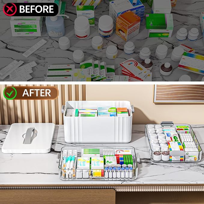 ARSTPEOE 3-Tier Medicine Organizer - Portable Medicine Cabinet with Plastic Handle, Multipurpose Medical Box, Pill Organizer, Empty First Aid Kit for Home