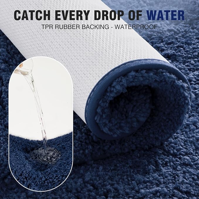 TECHMILLY Super Soft Shaggy Bathroom Rugs, Absorbent Thick Non Slip Microfiber Bath Rugs, Quick Dry Machine Washable Bath Mat for Bathroom Floor, Bathtub and Shower 17"x24"
