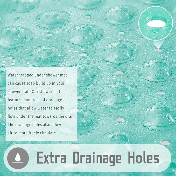 Yimobra Shower Stall Mat Non Slip, 21X21 Inch, Soft Square Bath Mat for Shower with Suction Cups and Drain Holes, Stall Floor Mats for Bathroom, Machine Washable, Bathroom Accessories, Clear Green