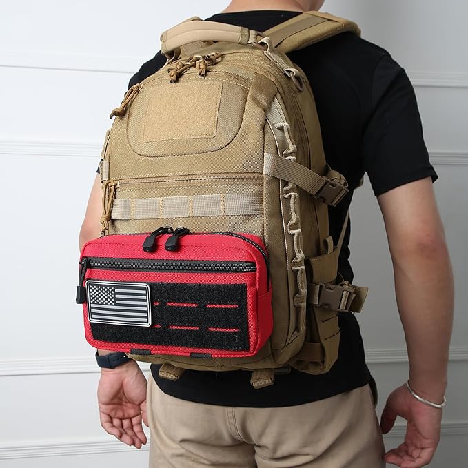 2 Pack Tactical Molle Admin Pouch with US Flag Patch and Keychain - Utility Laser Cut Tactical EDC Tool Pouch Bag Horizontal Modular Pouches Utility Tool Pouch
