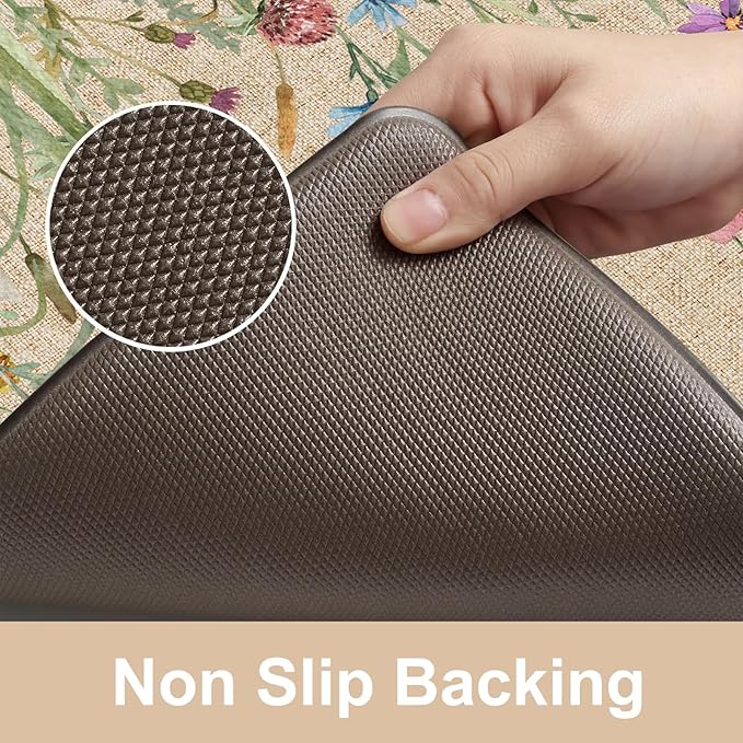 KIMODE Anti Fatigue Kitchen Mats for Floor, Farmhouse Brown Kitchen Rugs Sets of 2, Summer Cushioned Kitchen Floor Mats, Comfort Standing Mats for Sink Laundry Office Desk 20"x59"+20"x32"