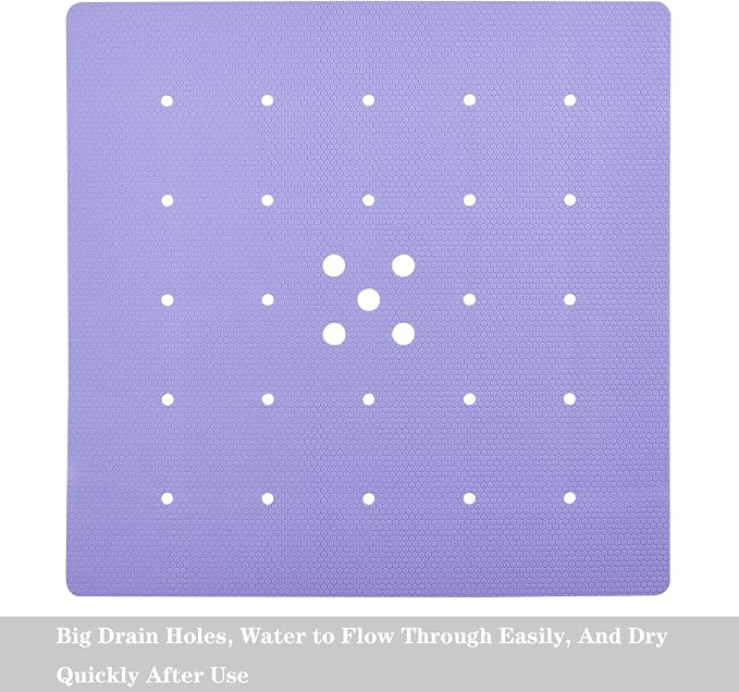Webos Shower Mat for Textured Surface：Silicone Non Slip Shower Mat Without Suction Cups Foldable - Square Bath Mat for Reglazed Tub Textured Shower Floor (Purple, 21x21)