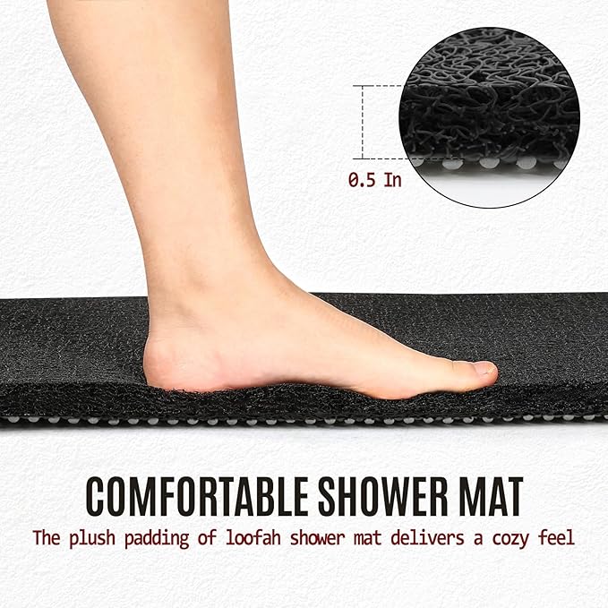 Joyhalo Shower Mat Bathtub Mat Non Slip, Bathmats Non Slip, Quick Drying Foot Scrubber Loofah Mats for Shower, Tub, Bathroom, Home, 47 * 16inch, Black