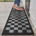 YDKGL Kitchen Runner Rugs Non Slip Washable, Super Absorbent Kitchen Mats for Floor, Linen-Look Woven Sink Mat Standing Mat, Easy Clean, Black Gray Checkered 17"x59"