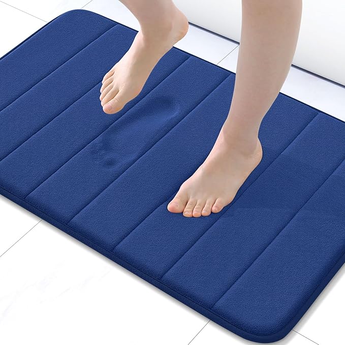Buganda Memory Foam Bath Mat, 24" x 16", Ultra Soft and Non-Slip Bathroom Rugs, Water Absorbent and Machine Washable Bath Rug for Bathroom, Shower, and Tub, Navy Blue