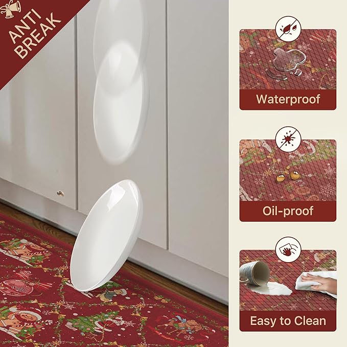 GENIMO Christmas Decorations - Kitchen Mats for Floor, Christmas Kitchen Rugs, Cushioned Anti Fatigue Mat for Home Decor, Waterproof Non Slip Standing Mat for Laundry, 23.6"x71", Red