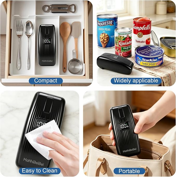 Electric Can Opener, LED Display USB Rechargeable, Automatic Hands-Free Smooth Edge, Compact Cordless, Kitchen Use for Seniors & Arthritis (Black)