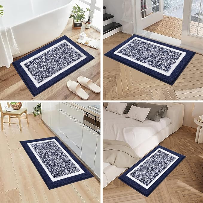 Pauwer Bathroom Rugs Sets 3 Piece Bath Shower Rugs with U-Shaped Contour Toilet Mat Absorbent Microfiber Plush Bath Mats Non Slip Bath Rugs Machine Washable Shaggy Bathroom Floor Mats, Navy