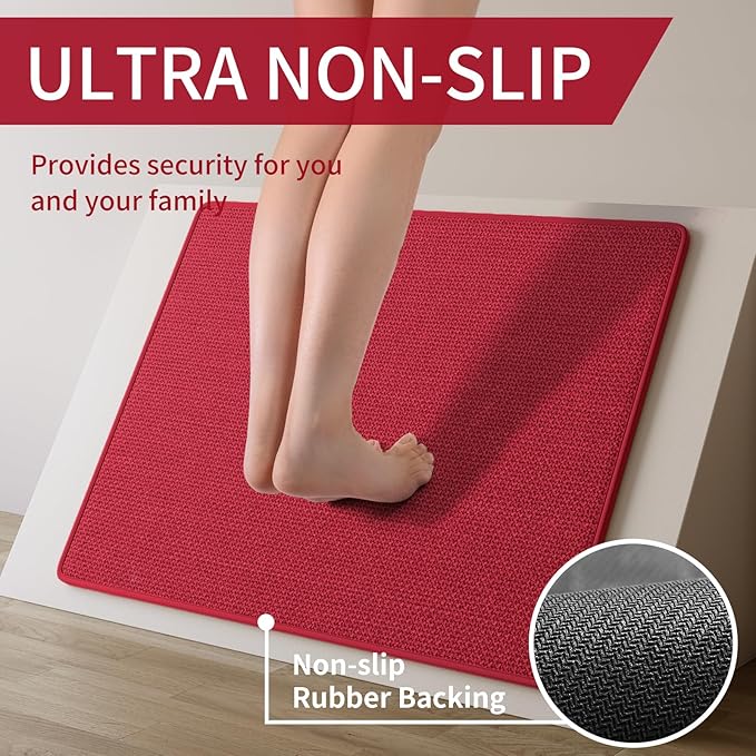 YDKGL Kitchen Mats for Floor, Super Absorbent Kitchen Rugs Non Slip Washable, Soft Imitation Linen Braided Kitchen Runner Rug, Standing Mat Kitchens Sink Mat, Easy to Clean, Red 17x47