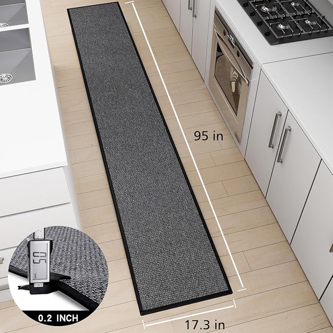 SUMLANS Kitchen Mat 1 PCS, Cushioned Non Slip Rugs for Kitchen Floor, Absorbent Runner Comfort Standing Mats Washable for Kitchen, Office, Home (Black, 17.3"x95")