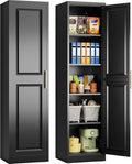 SISESOL 71" Tall Narrow Storage Cabinet with 1 Door and 5 Shelves,Slim Kitchen Pantry Cabinet,Black Metal Bathroom Cabinets,Large Cupboard for Home,Kitchen,Laundry,Bathroom