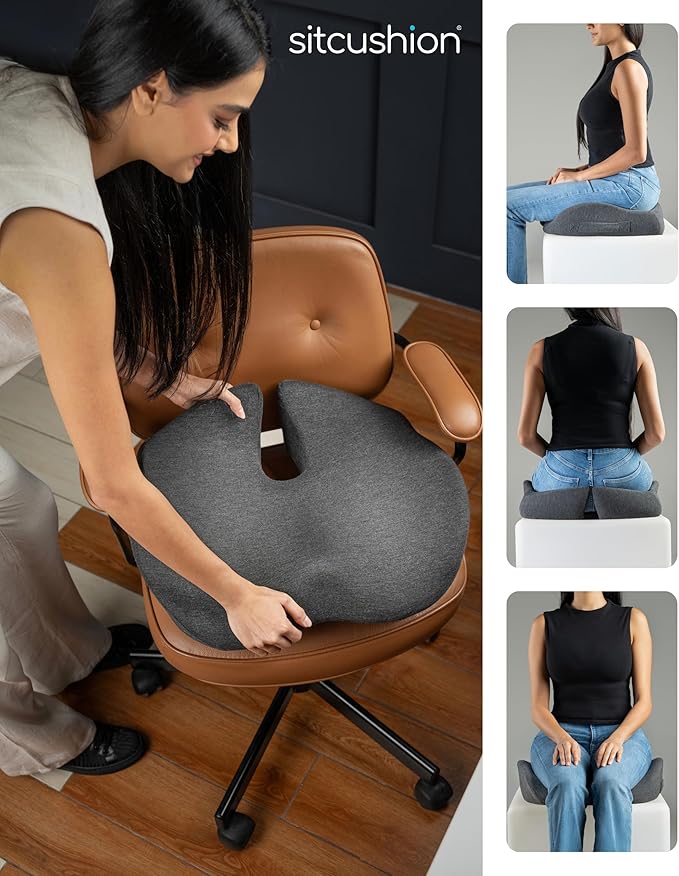 SitCushion Extra Large Seat Cushions for Office Chairs – Gaming Chair Seat Cushion and Sciatica Pain Relief Pillow for Back Pain. Orthopedic Coccyx Cushion for Tailbone Pain Relief (Original Black)