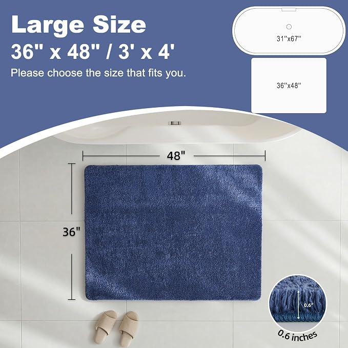 TYUU Large Bathroom Rugs, Ultra Soft Super Absorbent Bath Rugs Non Slip Washable Quick Dry Bath Mat with Rubber Backing for Bathroom Floor, Shower, or Sink, Denim Blue 3' x 4'
