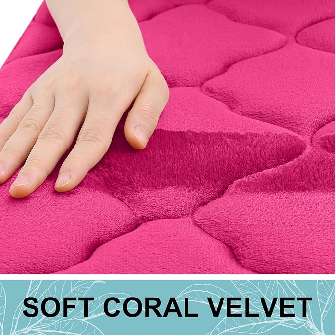 OLANLY Memory Foam Bath Mat Rug 44x24, Ultra Soft and Absorbent Bathroom Rugs, Non-Slip, Comfortable, Machine Washable Bath Carpet for Bathroom Floor, Tub, Shower and Home Decor Accessories, Deep Pink