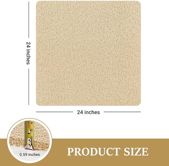 LuxStep Shower Mat Bathtub Mat,24x24 inch, Non-Slip Bath Mat with Drain, Quick Drying PVC Loofah Bathmat for Tub,Shower,Bathroom (Phthalate Free,Khaki)