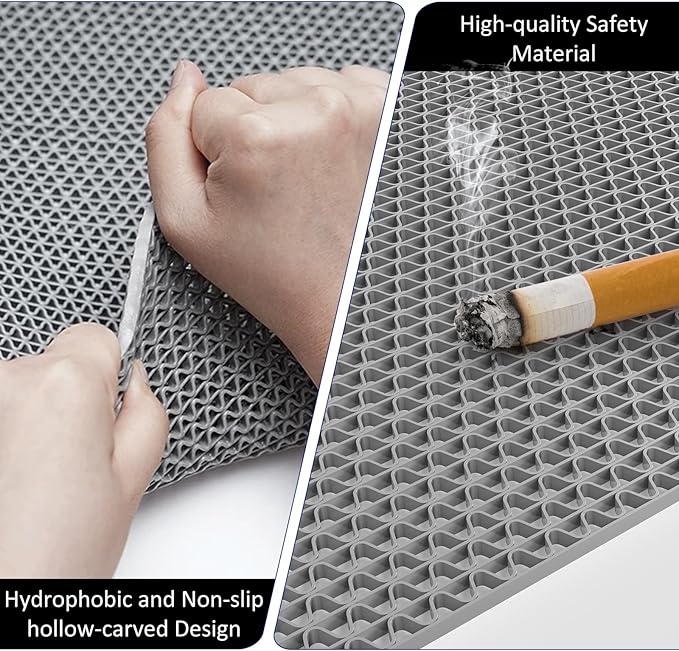 Drainage Mat 3x16 Ft 0.22” Thick PVC Commercial Floor Mat Non Slip Pool Mat S-Shaped Shower Floor Heavy Duty Roll for Wet Area Kitchen Hotels Bars Bathroom Patio Outdoor Indoor Rug (Gray, 3x16 Ft)