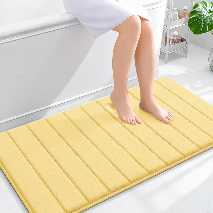 OLANLY Memory Foam Bath Mat 44x24, Super Soft Absorbent Bathroom Rugs, Quick Dry, Machine Washable Shower Floor Rugs, Bathmat Carpet, Bathroom Home Decor Accessories, Yellow
