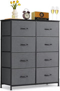 8-Drawer Dresser for Bedroom, Anti-Tip Tall Storage Organizer Chest of Drawers with Wooden Top and Metal Frame Fabric Bins for Closet, Living Room, Hallway, Entryway, Gray
