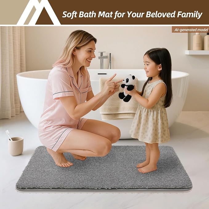 COSY HOMEER Bath Rugs for Bathroom Extra Thick - Anti-Slip Bath Mats Soft Plush Yarn Shaggy 100% Strong Mirco Polyeste Mat Living Room Bedroom Mat Floor Water Absorbent(Grey,24x48 - Inches)