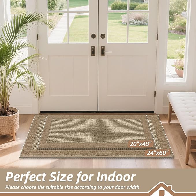 BEQHAUSE Indoor Door Mat 24" x 60", Dirt Trapper Door Mats Non-Slip Entryway Rugs Washable, Resist Dirt Absorbent Welcome Mat, Low Profile Floor Mats for Front Back Door and Entryway, Beige