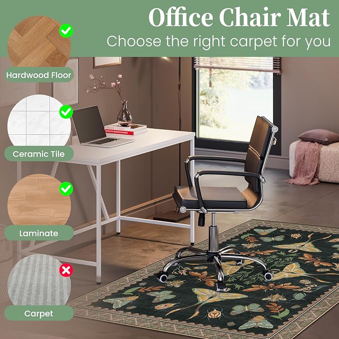 Office Chair Mat for Hardwood Floor & Tile Floor,36"x48"Heavy Duty Desk Chair Mat for Hard Floors, Under Desk Rug for Rolling Computer Chair,Anti Slip,Low Pile Carpet Floor-Colorful Insects