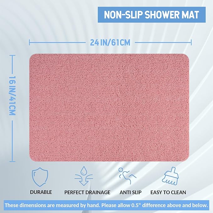 Hargiis Non-Slip Bathtub Mat, Anti Slip Shower Mat, Fast Drying Bathtub Mats, Foot Scrubber Mat, Anti Slip Mat for Tub, Floor, Bathroom, Kitchen, Home, Hotel (Pink 24"×16")