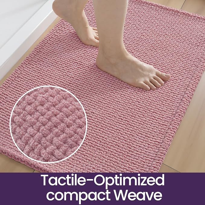 DEXI Bathroom Rugs 43x24, Non Slip Washable Bath Mat, Absorbent Chenille Bathmat, Ultra Soft Thick Carpet for Tub Shower Floor, Pink