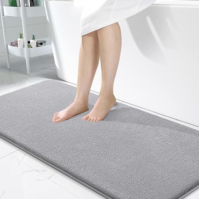 OLANLY Thick Memory Foam Bathroom Runner Rugs 47x24, Extra Soft Absorbent Long Bath Rug, Quick Dry Bath Mats, Non-Slip, Machine Washable Mat for Bathroom, Tub and Shower, Home Decor Accessories, Grey