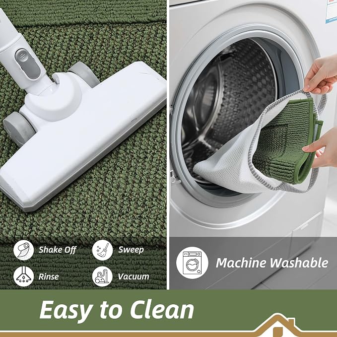 BEQHAUSE Kitchen Runner Rugs 24"x60", Kitchen Rugs Non-Slip Kitchen Mats for Floor, Absorbent and Stain Resistant Kitchen Mats, Machine Washable Rugs for Kitchen, Hallway, Laundry & Sink, Green