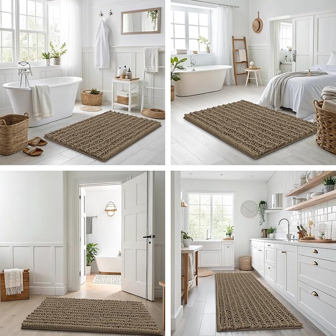 Smiry Bathroom Rugs Mat 30x18, Extra Soft Absorbent Chenille Bath Rugs, Non Slip Rubber Backing Machine Washable Quick Dry Bath Mats for Bathroom Floor, Tub, Shower, Home Decor Accessories, Camel