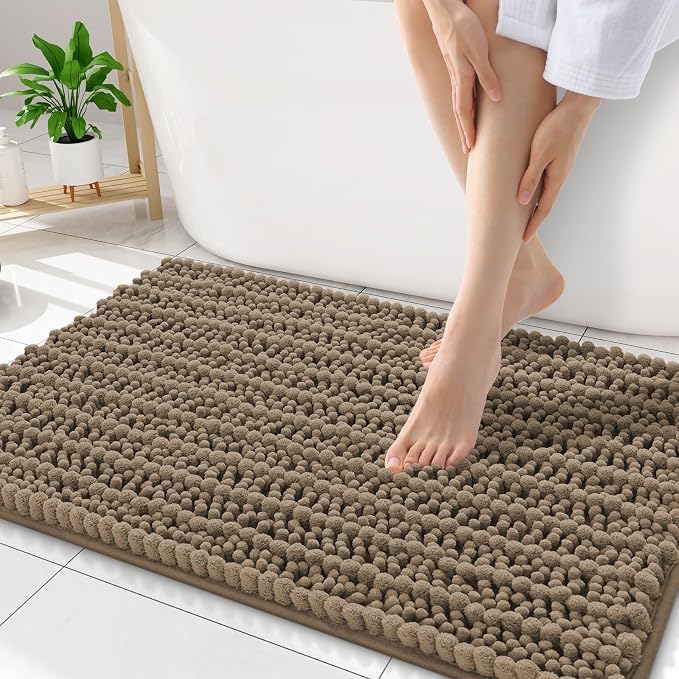 Smiry Bathroom Rugs Mat 34x21, Extra Soft Absorbent Chenille Bath Rugs, Non Slip Rubber Backing Machine Washable Quick Dry Bath Mats for Bathroom Floor, Tub, Shower, Home Decor Accessories, Camel