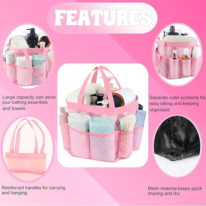 Attmu 2 Pack Mesh Shower Caddy Portable, Quick Dry Hanging Shower Tote Bag for College Dorm Room Essentials, Large Capacity Caddy Dorm for Bathroom Gym Swimming