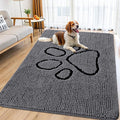Smiry Dog Door Mat for Muddy Paws, Absorbent Dirt Trapper Non Slip Quick Dry Washable Chenille Mat for Mud Dogs, Entry Rug for Indoor and Outdoor (71x46 Inches, Dark Grey and Black)