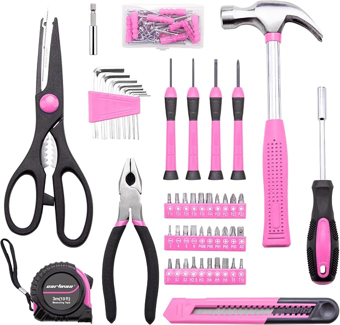 CARTMAN Home Tool Set Kit, Basic Household Hand Tools with Storage Case Light Pink