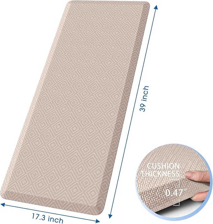 Mattitude Kitchen Mat Cushioned Anti-Fatigue Floor Mat Water Resistant Non-Slip Mats and Rugs Standing and Comfort Desk Mats for House Sink Office Laundry (Beige, 17.3"x39")
