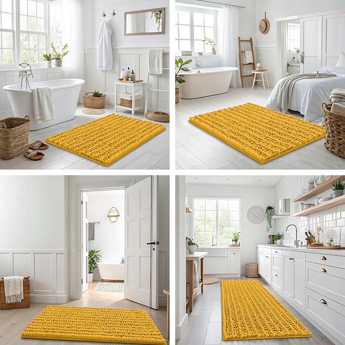 Smiry Bathroom Rugs Mat 30x20, Extra Soft Absorbent Chenille Bath Rugs, Non Slip Rubber Backing Machine Washable Quick Dry Bath Mats for Bathroom Floor, Tub, Shower, Home Accessories, Golden Yellow