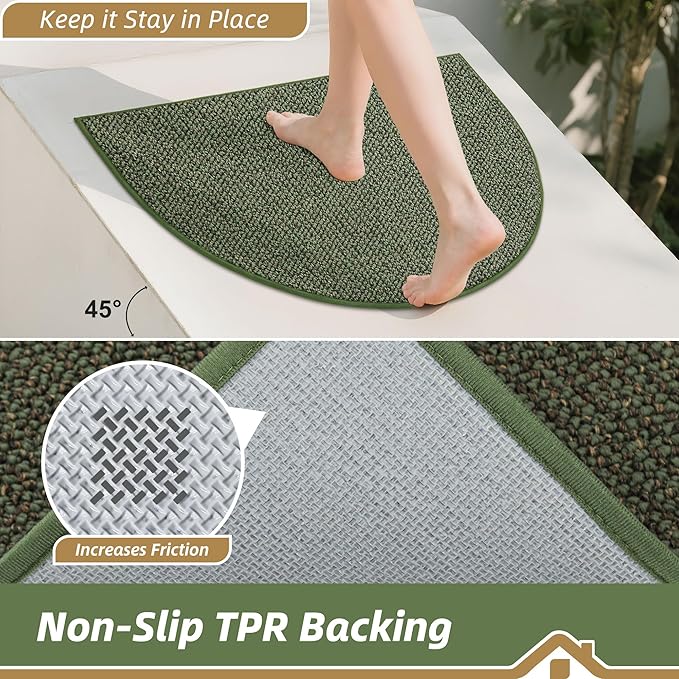 BEQHAUSE Dirt Trapper Door Mat 32" x 48" Half Circle Non-Slip Washable Doormats Entrance Rugs Absorbent Welcome Low Profile Floor Mats for Front Back Door and Entryway, Green