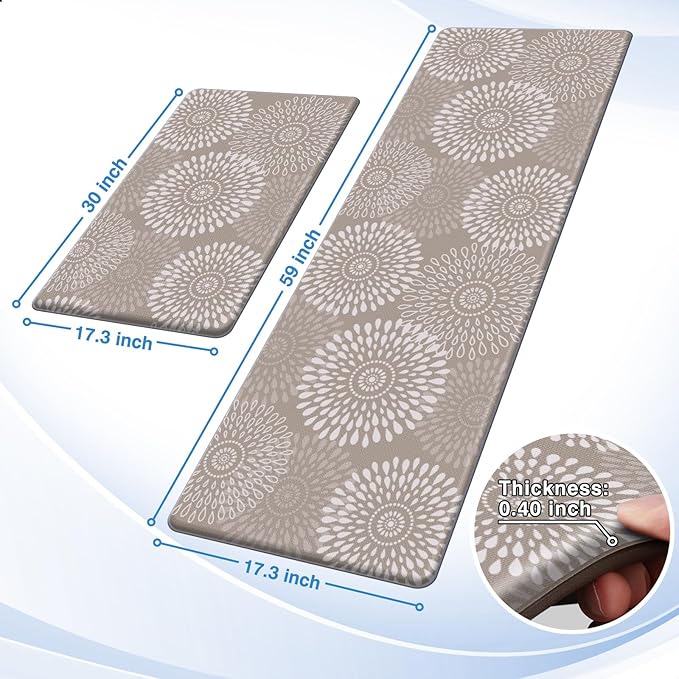 LuxStep Kitchen Mat Cushioned Rugs Anti-Fatigue Mats for Kitchen Floor,Waterproof Non-Slip Mats and Rugs Set for Office,Floor,Laundry 17.3"×30"+17.3"×59",Khaki