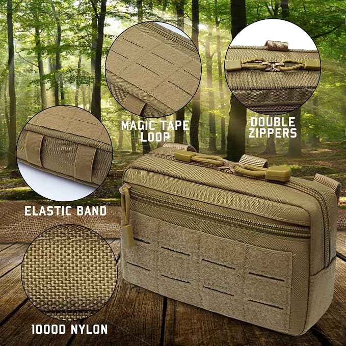 2 Pack 1000D Laser Cut Molle Pouches - Tactical Compact Water-Resistant Utility Admin Pouch for Vest Backpack Duty Belt Tactical Vests